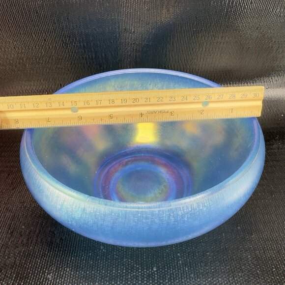 Fenton Celeste Stretch Glass Blue Iridescent Console Bowl Dish Shiny Finish Bowl - Picture 3 of 14